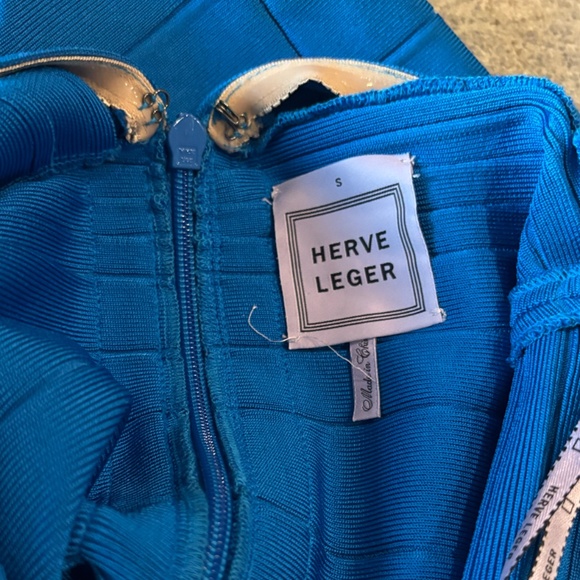 Herve Leger Bright Blue V Neck Dress - Picture 3 of 3